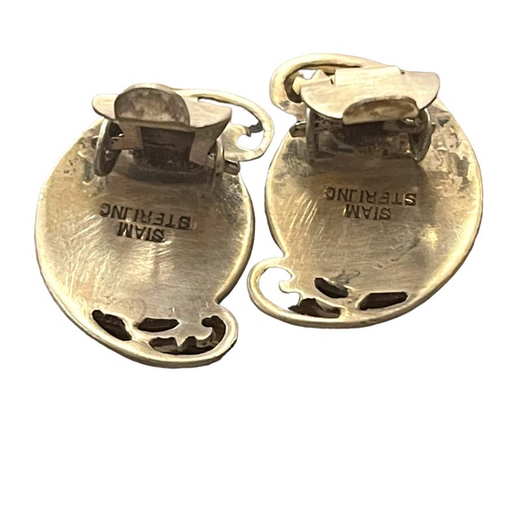 Vintage sterling silver 925 Siam Thai goddess white enamel clip on earrings - Picture 8 of 10